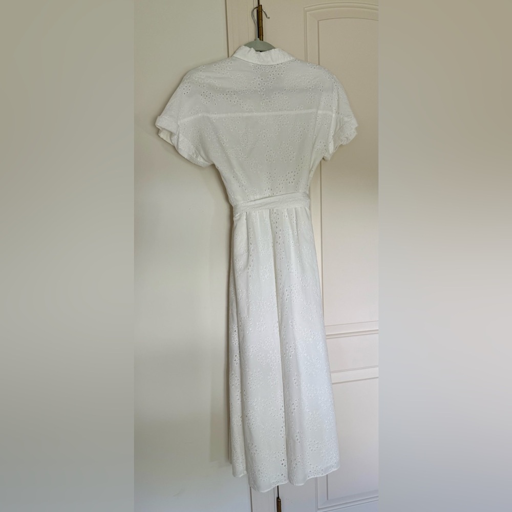 Zara woman collection embroidered White Eyelet midi Dress with belt size S - Picture 4 of 7